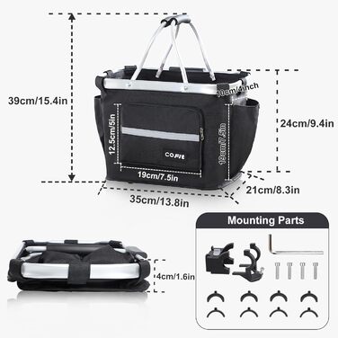 Складаний велосипедний кошик COFIT з бічними кишенями (чорний)