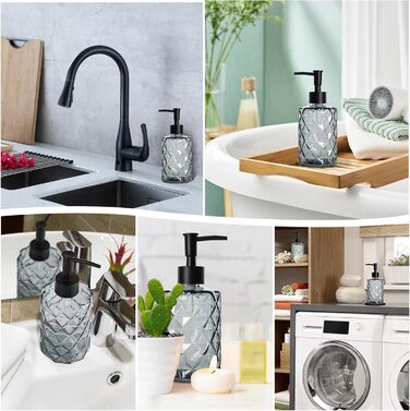 Набір з 3 скляних дозаторів для мила Omtofo, 330 мл, чорний, з нержавіючою сталею, для ванної кімнати