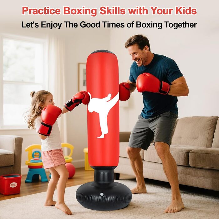 Дитячий боксерський мішок 160 см з рукавичками та насосом, надувний, для занять карате та тхеквондо, червоний