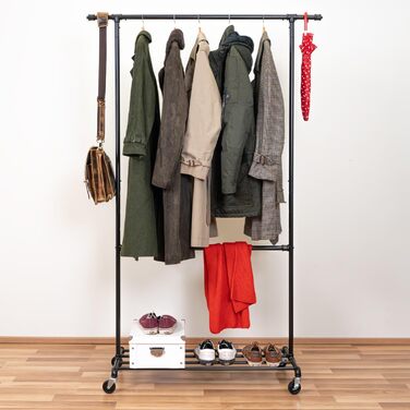 Tatkraft Drago - Stable Clothes Rack, with 2 Clothes Rods, up to 110 kg, Coat Rack, Adjustable, Rolling Clothes Rack, Metal, Black