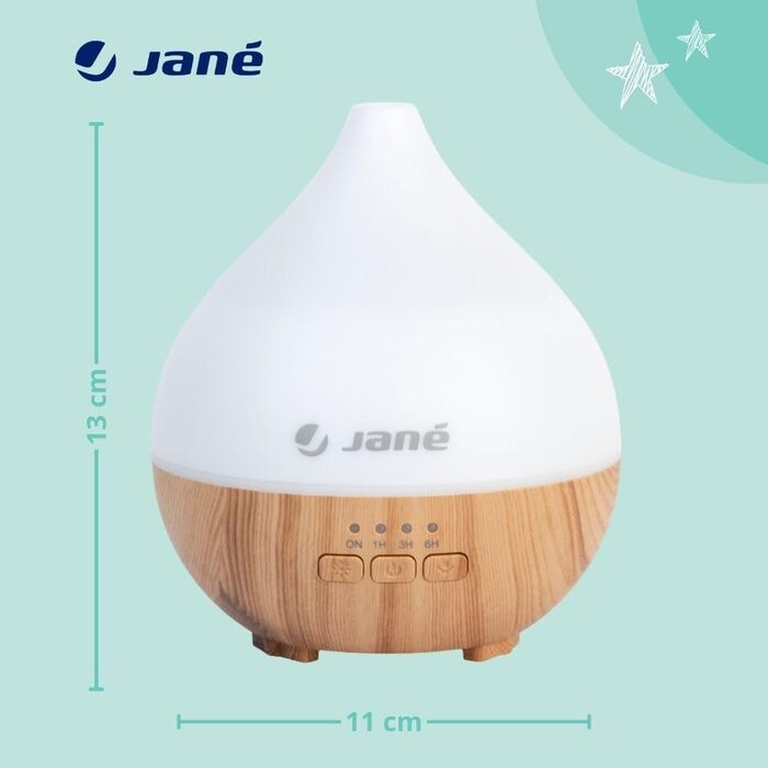 Зволожувач повітря для дітей Jané, тихий, 140 мл, 7 кольорів LED, для аромаолій, таймер, з дерева
