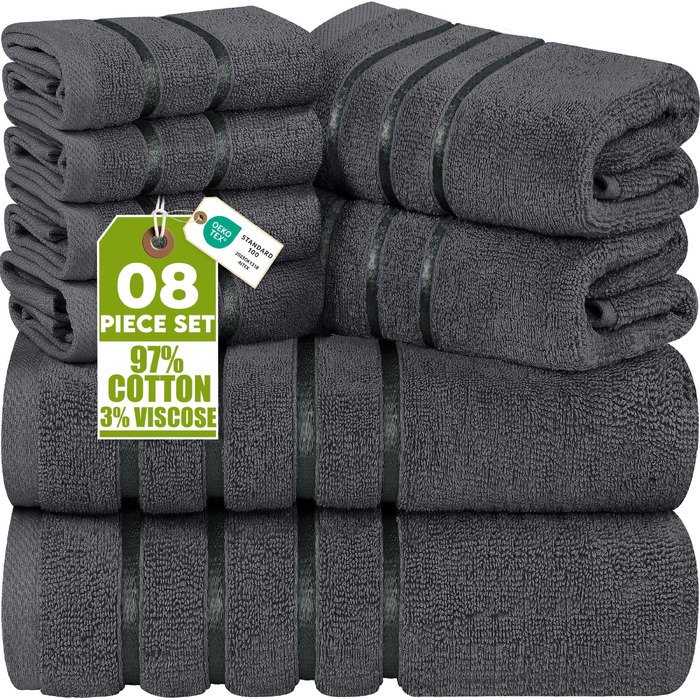 Набір рушників для ванної Utopia Towels, 8 шт. (2 великих, 2 середніх, 4 маленьких), бавовняні, гігроскопічні та швидкосохнучі, сірі