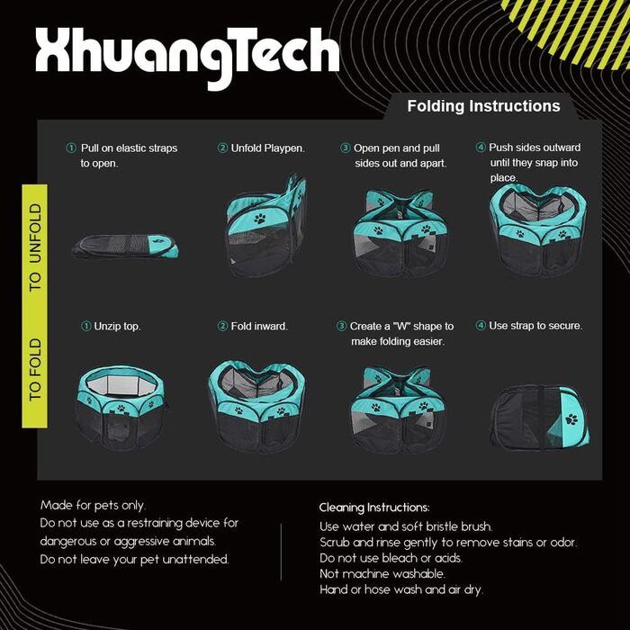 Клітка-манеж для собак та котів XhuangTech, м'яка тканина, портативна, складана, для дому та вулиці, переноска для тварин, блакитний та чорний кольори