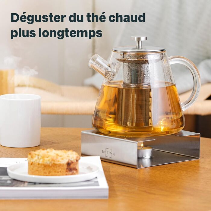 Скляний чайник для чаю SILBERTHAL з підставкою-підігрівачем та ситечком, 1.5 л