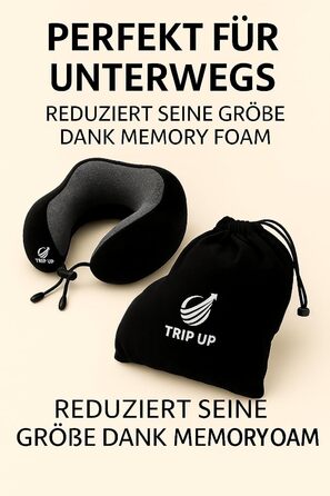 Подушка для шиї Trip Up з Memory Foam - для подорожей (літак, авто) - ергономічна, м'яка, дихаюча, регульована, чорна (Jet Black)