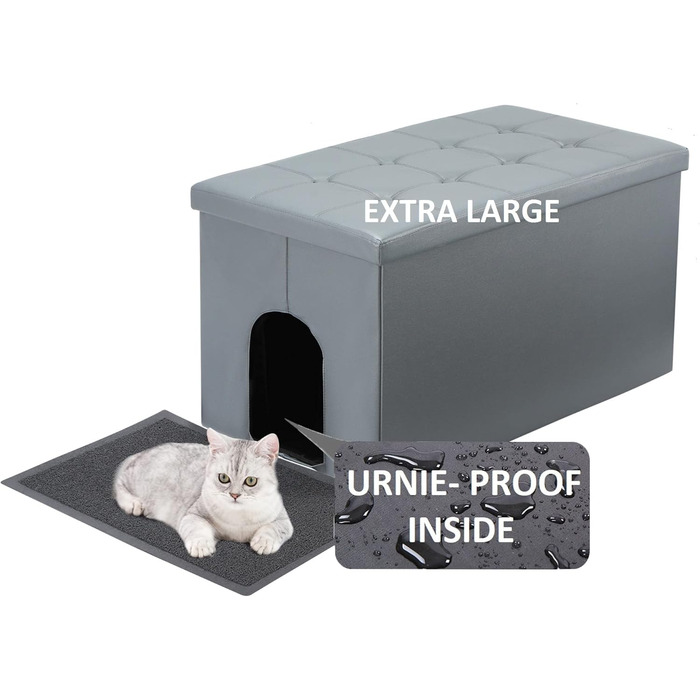 Шафа-комод для котячого туалету MEEXPAWS XL 90x50x50 см, сіра, прихована котяча вбиральня, меблі для кота, з сидінням, для лотка, преміум якість