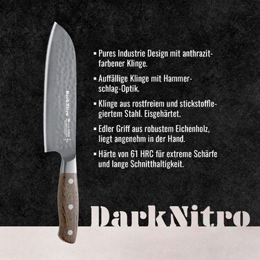 Ніж кухарський F. DICK DarkNitro 21 см, кування, нержавіюча сталь, гостра клинка 61 HRC, ручка з дуба та Hammerschlag, професійний ніж Made in Germany, 81147212 (Santoku Messer)