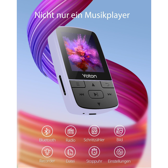 MP3-плеєр YOTON з Bluetooth 5.2, Hi-Fi звук, FM-радіо, диктофон, регулятор гучності, навушники, підтримка SD до 128 ГБ, фіолетовий