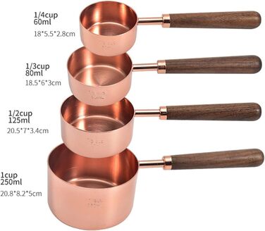 FBHappiness Measuring Spoon, Measuring Spoon with Walnut Handle, Copper-Plated Measuring Spoon, Measuring Cup Set, Kitchen and Baking Utensils (Gold, Measuring Spoons, 4 Pieces) (Golden Measuring Spoons, 4 Pieces)