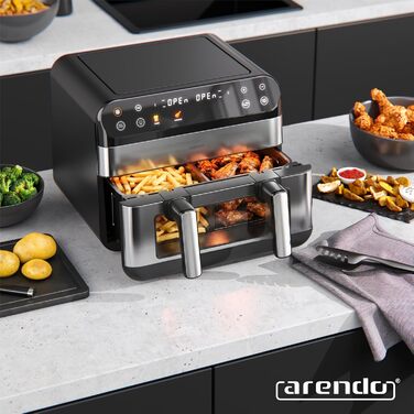 Аерофритюрниця Arendo XXL 10л з двома камерами - мультипеч, гриль, сушарка для продуктів. Фритюрниця без олії для піци, курки, картоплі фрі