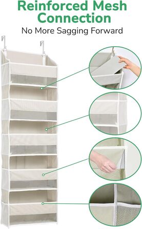 Органайзер для дверей ULG з 5 великими та 10 сітчастими кишенями, 20 кг вантажопідйомність, бежевий