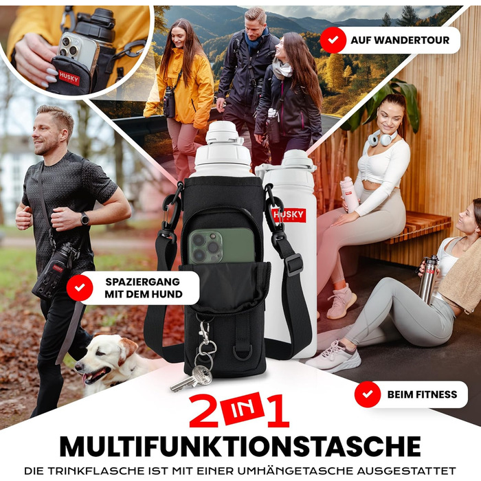 Stainless Steel Water Bottle with FREE Carry Bag - 700ml - BPA-Free, Leakproof and Dishwasher Safe Thermo Insulated Bottle - Thermos Flask double-walled, Sports, Outdoor (700 ml, White Edition)