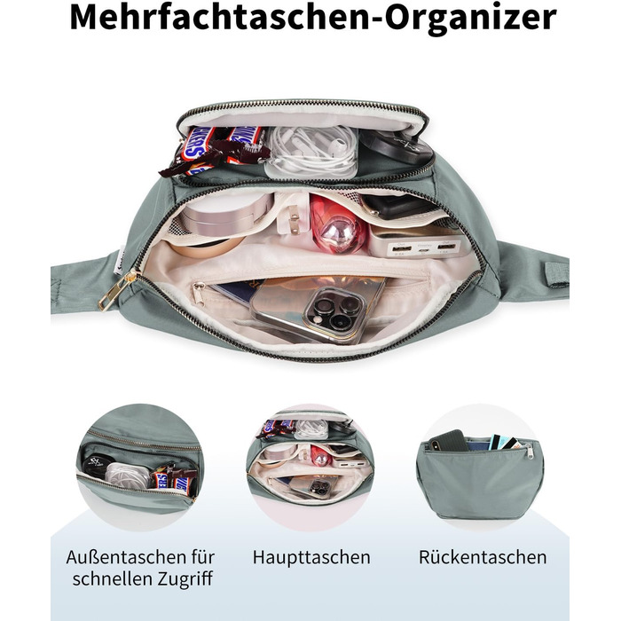 Сумка на пояс для жінок та чоловіків, сіра. Стильна сумка-шоппер з 4 кишенями на блискавці та регульованим ремінцем. Ідеально підходить для подорожей та піших прогулянок. (Запатентовано)