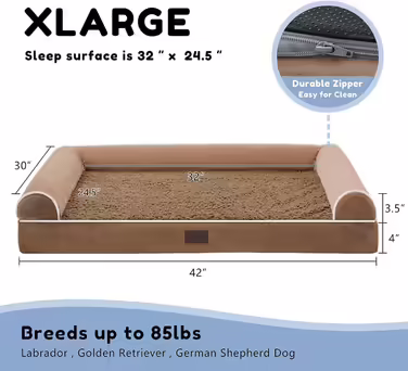 WESTERN HOME Dog Bed, Dog Basket, Large Dogs, Orthopedic Dog Bed, Dog Sofa, Waterproof, 106x76x10cm, Dog Beds with Washable Cover, Dog Basket for Large Dogs, (L 106 x W 76 x H 19 cm, Brown)