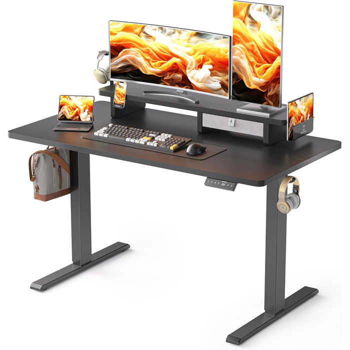 Electric Standing Desk with Drawers | Adjustable Height Desk with Monitor Stand & Phone Holder for Home Office & Office | 120x60cm Black