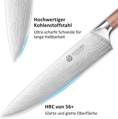 Японський кухонний ніж YOTSUBA 22 см, професійний шеф-ніж з нержавіючої сталі з вуглецевої сталі, ергономічна ручка з паккавуда