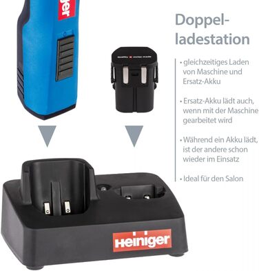 Бездротовий професійний перукарський ножик HEINIGER Saphir, блакитний