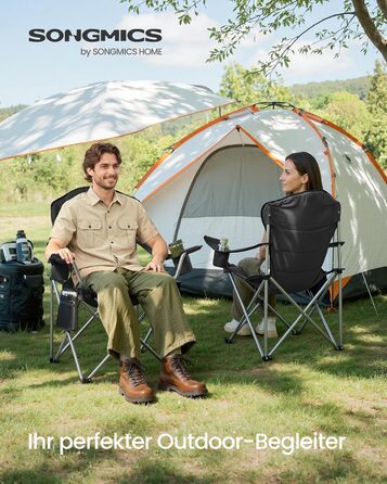 Кемпінговий стілець SONGMICS складаний, широкий, з високою спинкою, чорно-сірий GCB005BH01 - для пікніка, відпочинку на природі, з підсклянником та органайзером