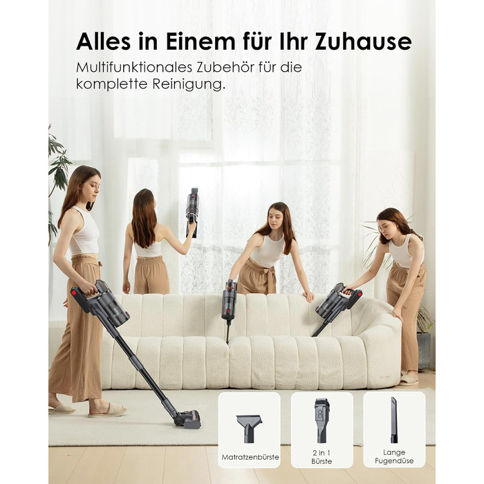 Бездротовий пилосос Linkifly A11: потужний акумуляторний пилосос, 600 Вт, 48 кПа, 60 хв роботи, технологія Anti-Tangle, для твердих підлог, килимів та плитки