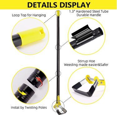 MELVTATA Garden Hoe, Hoe, Gardening Tool, 152cm Stirrup Hoe for Planting Vegetables, Farm Use, Stainless Steel, Hula Hoe – Stirrup Hoe with Adjustable Hoe for Weeding/Loosening Soil