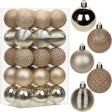 5 см золоті новорічні кулі-орнаменти для ялинки, 30 шт. (стійкі до пошкоджень, пластик)