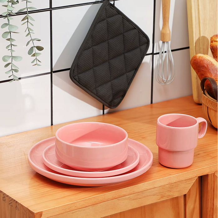 Порцеляновий обідній сервіз на 12 осіб, 48 предметів, рожевий, вінтажний стиль