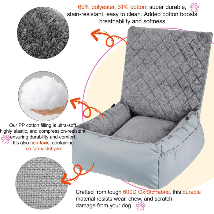 Автокрісло для собак SIVEIS - зручне ліжко з кишенею, захист від подряпин, з ременем безпеки (02-Сіро-блакитний)