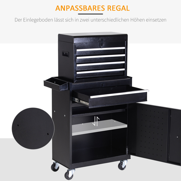 DURHAND Tool Trolley with 5 Drawers and 360° Wheels, Metal, 52.5x28x104.5cm, Mobile & Space-Saving for Workshop