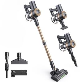 Бездротовий акумуляторний пилосос Lubluelu 450W, потужність всмоктування 45kPa, LED-дисплей, для прибирання шерсті тварин, килимів, твердих поверхонь та авто, колір золотий