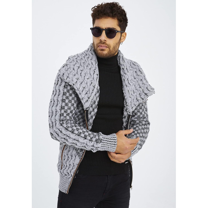 Чоловічий кардиган Eif Neson з в'язаного полотна на блискавці, Regular Fit, сіро-чорний (3XL)