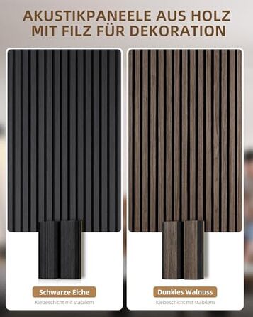 Акустичні настінні панелі JAMELO з шпоном дерева, самоклеючі 3D панелі для стін, стелі та дверей, колір горіх, 10 шт (30 x 15 x 1.2 см)