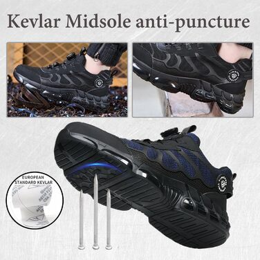 Чоловічі робочі черевики з металевим носком, спортивного стилю, дихаючі, з поворотним затвором (41 EU, блакитні)