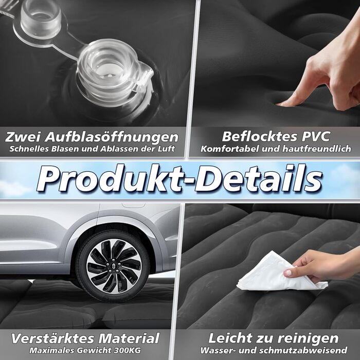 Надувна автомобільна матрац FORMIZON SUV 180x140 см з насосом та 2 подушками для подорожей та кемпінгу, чорний