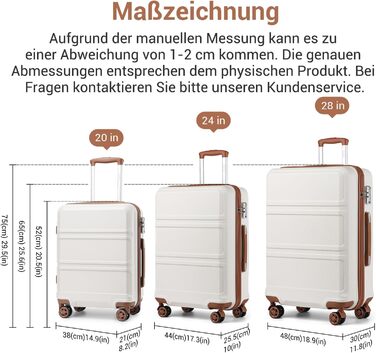 Чемодан-валіза KONO з ABS+PC: легкий, з TSA-замком та 4 колесами, 65 см, кремовий