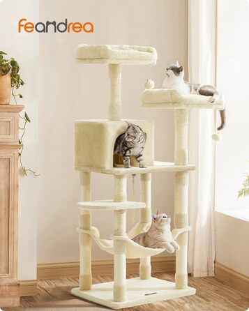 Дряпка для котів Feandrea, 112 см, багатоповерхова, з 11 стовпчиками, 2 платформами, будиночком та гамаком, 2 іграшками, PCT215W01