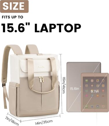 LOVEVOOK Рюкзак для жінок, великий, 15.6 дюймів, рюкзак для ноутбука, шкільний рюкзак для підлітків, водонепроникний, сумка для роботи, сумка-тоут 2 в 1, сумка для вчителя, рюкзак для подорожей, університету, бізнесу, бежевий хакі