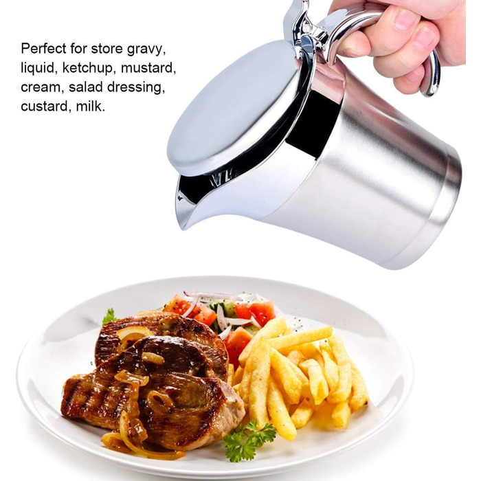 304 Brushed Stainless Steel Saucepan, Thermally Insulated Double-Walled Sauce Jug Pot for Gravy or Cream at Thanksgiving for Restaurant. (450 ml / 750 ml) (450 ml)