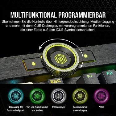 Механічна ігрова клавіатура Corsair K100 RGB з клавішами Cherry MX Low Profile, Bluetooth, сумісна з iCUE, QWERTZ DE, чорна