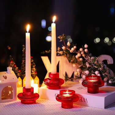 VOHO Candle Holders, Ribbed Glass, Stylish Boho Candle Holders, Stackable and Reversible, for Candle Stands and Votive Candles, e Candle Holders, Table Decoration, Set of 12 (Red/Getaway, Solid (Getaway Solids))