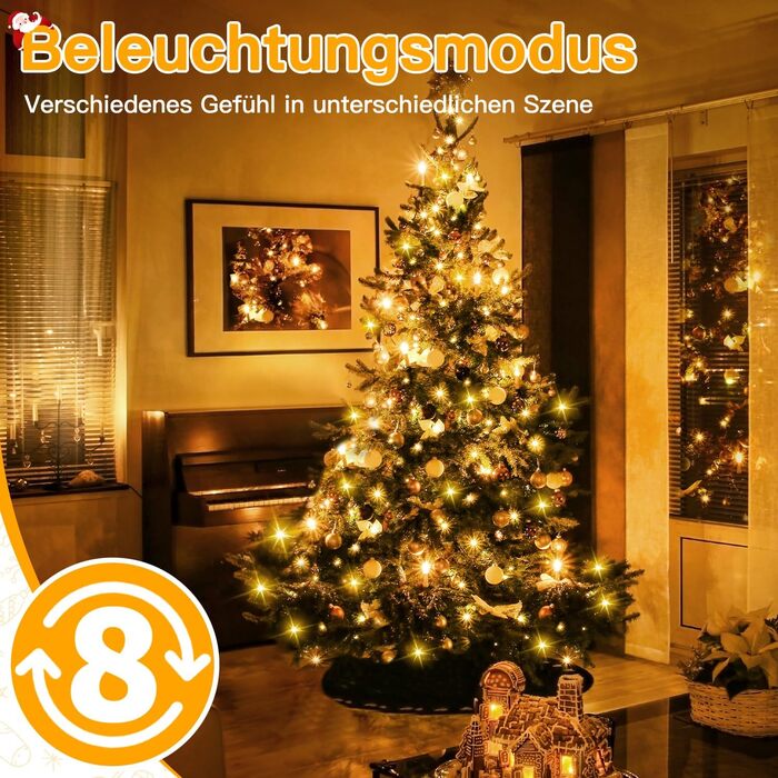 Ланцюжок прикрас Ollny з 200 LED, 60м, з пультом та таймером, IP44, тепле світло. Підходить для декору ялинки, вечірки, весілля, святкування.