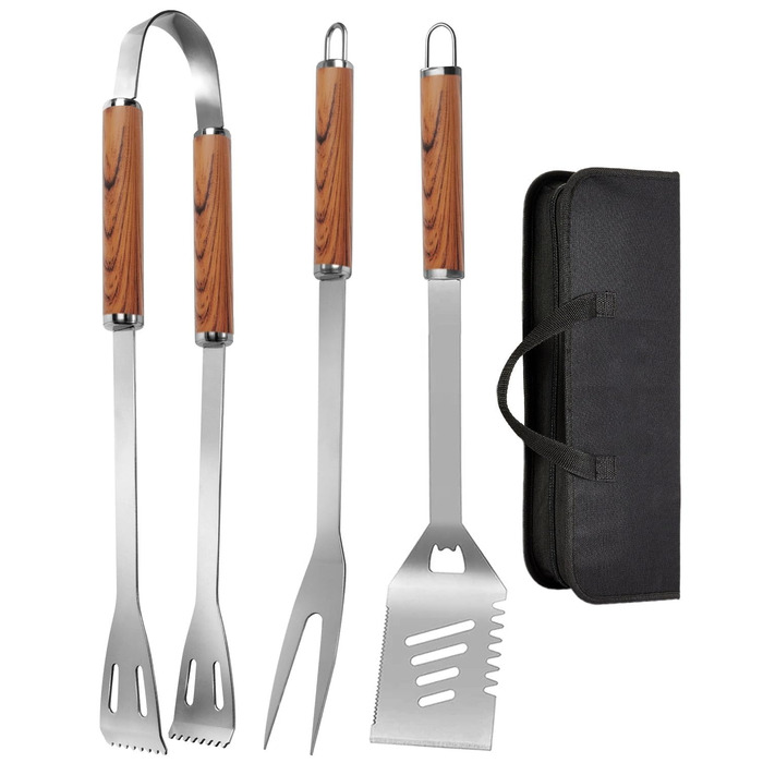 Набір гриль-посуду з нержавіючої сталі з чохлом, 3 шт. | Набір для барбекю, гриль, кемпінг
