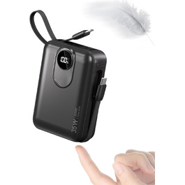 Power Bank 20000mAh з інтегрованим кабелем: швидка зарядка 22.5W, USB C (вхід та вихід), акумулятор для телефону, повербанк з 4 виходами та 2 входами, білий/чорний
