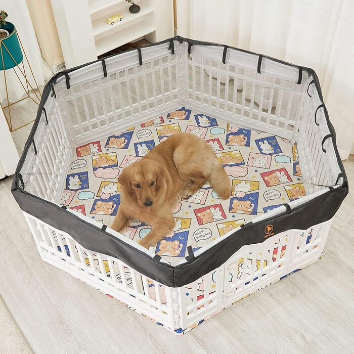 Клітка-загон для собак PJYuCien, 8 панелей, 61 см, для дому, з підлогою, металева, складана, для цуценят, тренувальний загін, чорна