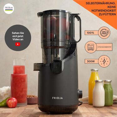 Powerful self-feeding whole fruit masticating juicer, 135 mm feeding chute, 250 W, cold-pressed juice, nut milk, masticating juicer Fridja F2500