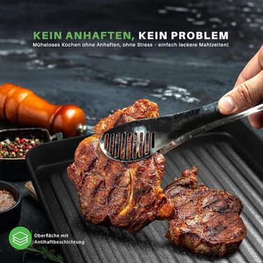 Гриль-сковорода NutriChef 28 см, квадратна, чавунна, антипригарна, для всіх плит, з високими рифленнями, жаростійка, міцні ручки