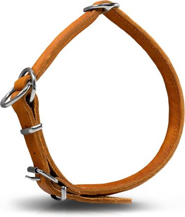 Rund & Weich - Dog Collar with Stop Feature - Size L - 55cm with Adjustable Buckle and Integrated Stable Core, Leather Collar with Pull Limiter, Gentle on Fur Pull Stopper, Cowhide Leather (55 L, Cognac)