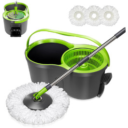 Набір для миття підлоги Masthome: відро, моп з функцією віджиму, 3 мікрофібрових насадки, для всіх типів підлоги