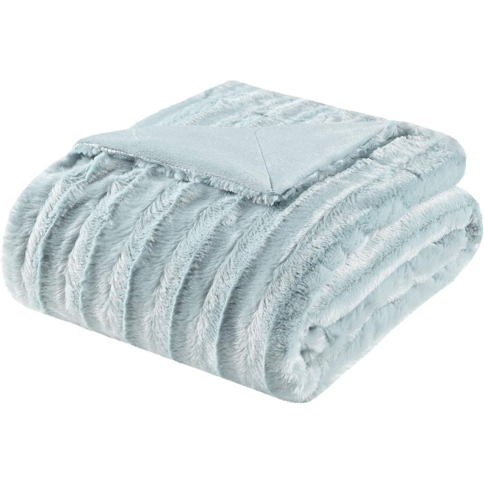 Плед Madison Park Duke Luxury: м'який, пухнастий, з довгого хутра, 50x60 см, блакитний