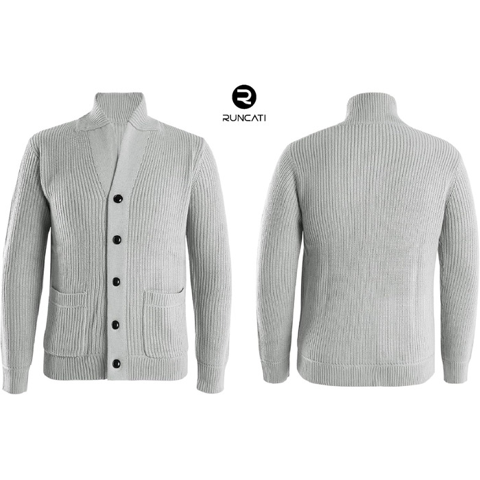 Чоловічий кардиган Runcati з грубого в'язання, з коміром-стійкою, з довгими рукавами, на ґудзиках, сірий, XL