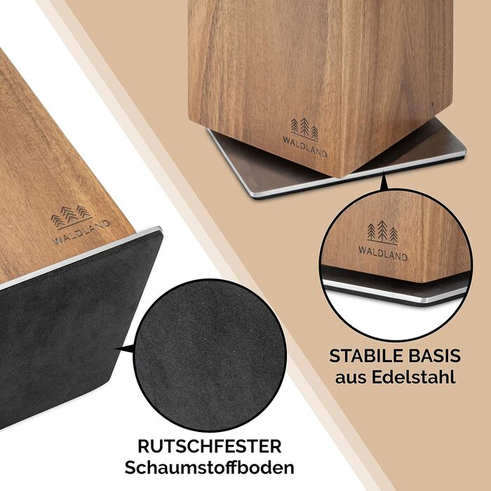 WALDLAND Premium Knife Block without Knives – Magnetic Knife Block made of exquisite and robust Acacia wood | Magnetic Knife Holder | Magnetic Knife Holder | Wooden Block